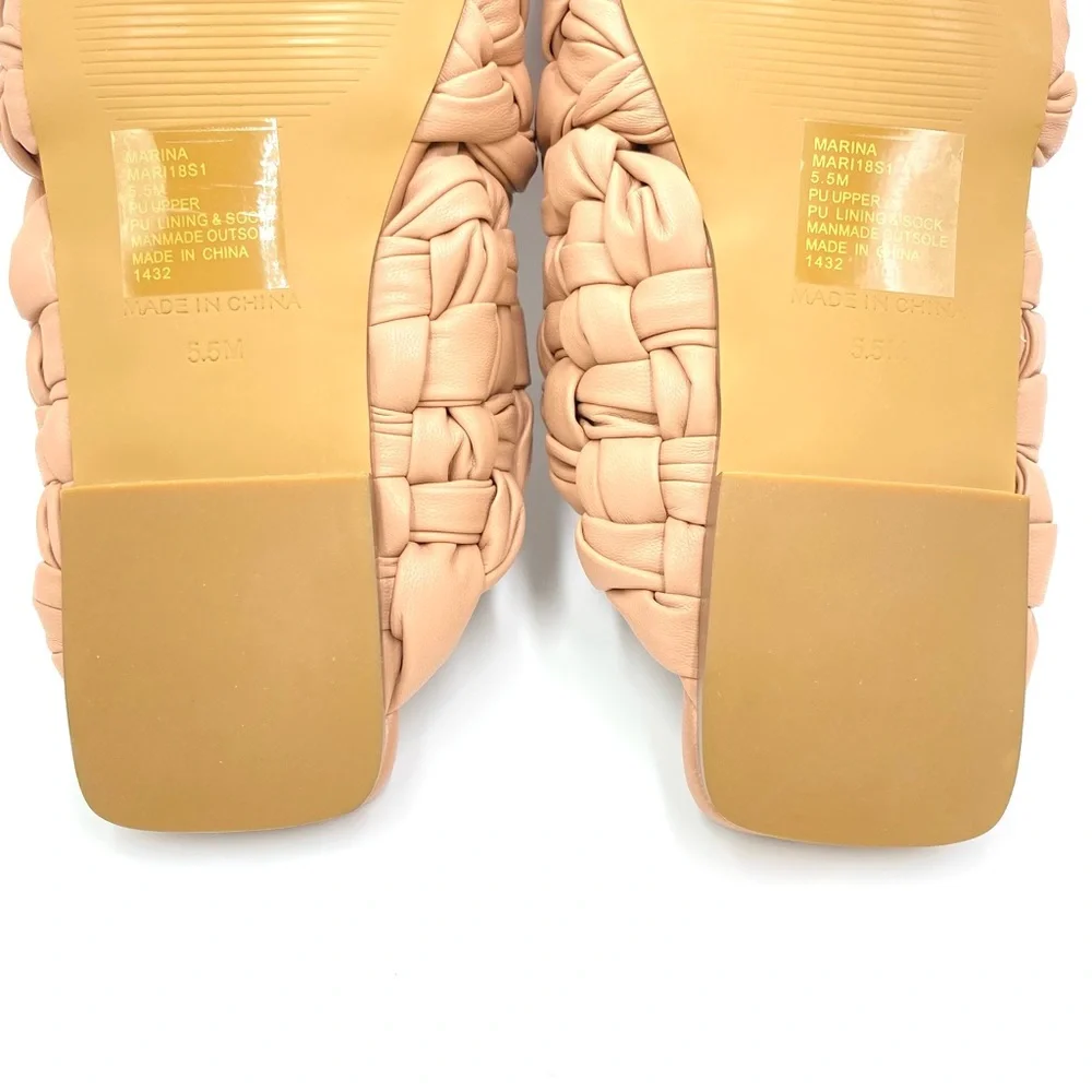 Steve Madden Womens Size 5.5 Nude Chunky Braided Woven‎ Flats Sandals Shoes
